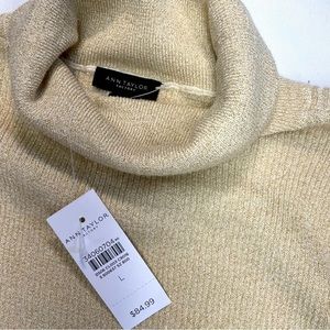 SZ L- Ann Taylor Women Gold Turtleneck Sweater Pullover Blouse Tops Stretch top